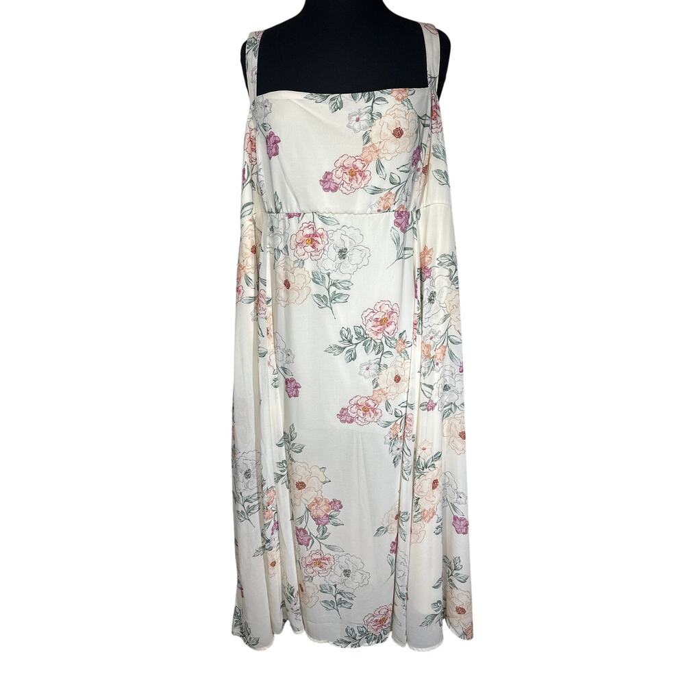 Torrid Floral Chiffon Midi Dress Ivory Empire Waist Sleeveless Sz 4X Pockets